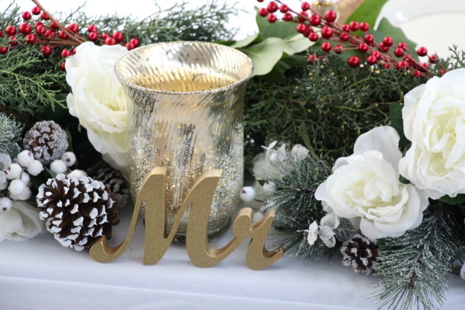 The Mr. and Mrs. wooden letters were added to designate the bride and groom's table. The Mr. and Mrs. wooden letters were added to designate the bride and groom's table.