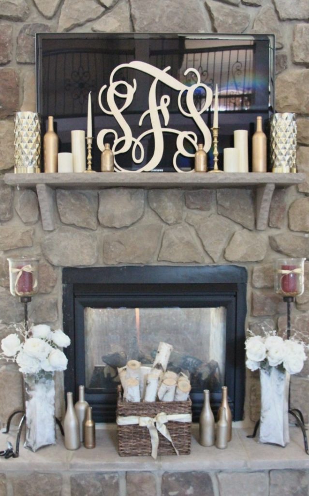 A beautiful mantel was created to celebrate the bride and groom at their reception. A beautiful mantel was created to celebrate the bride and groom at their reception.