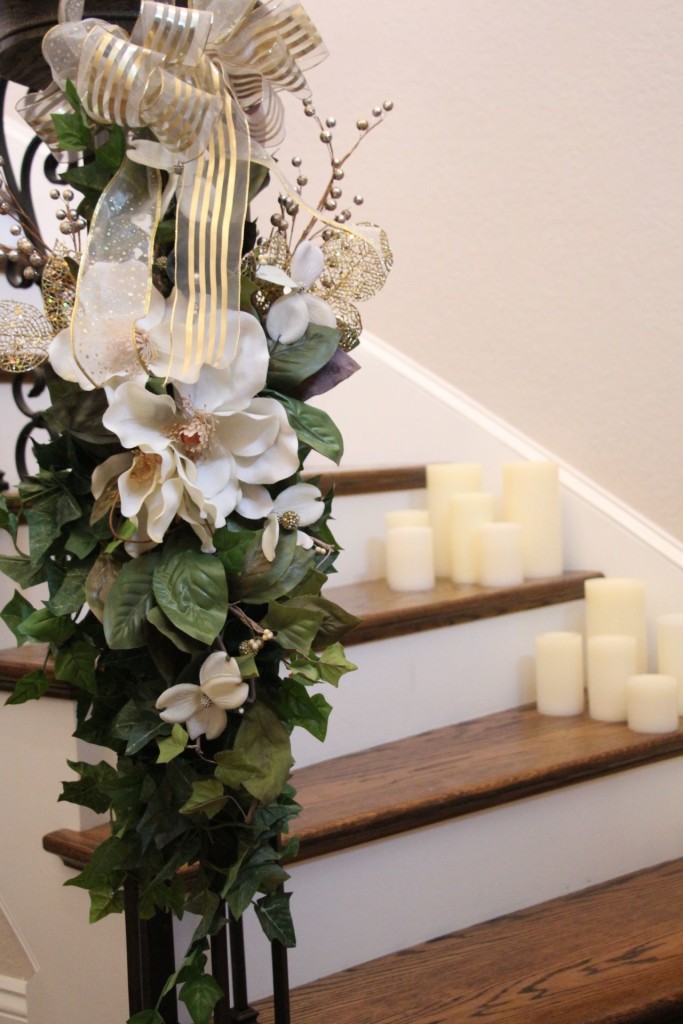 Ivy and candles adorn this staircase to welcome guests as they enter the reception. Ivy and candles adorn this staircase to welcome guests as they enter the reception.