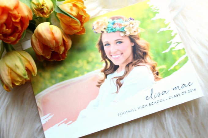 Peach and green graduation announcement from Minted. www.jennelyinteriors.com