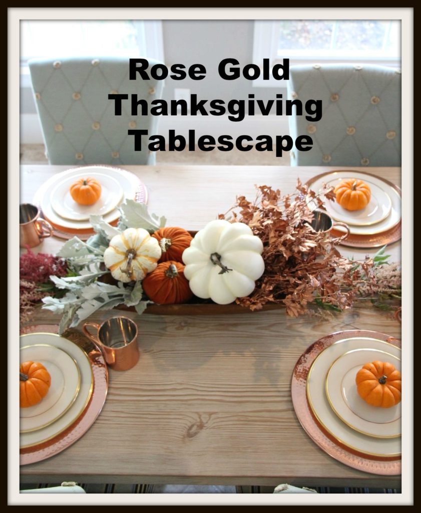 A Rose Gold Thanksgiving Tablescape by www.jennelyinteriors.com