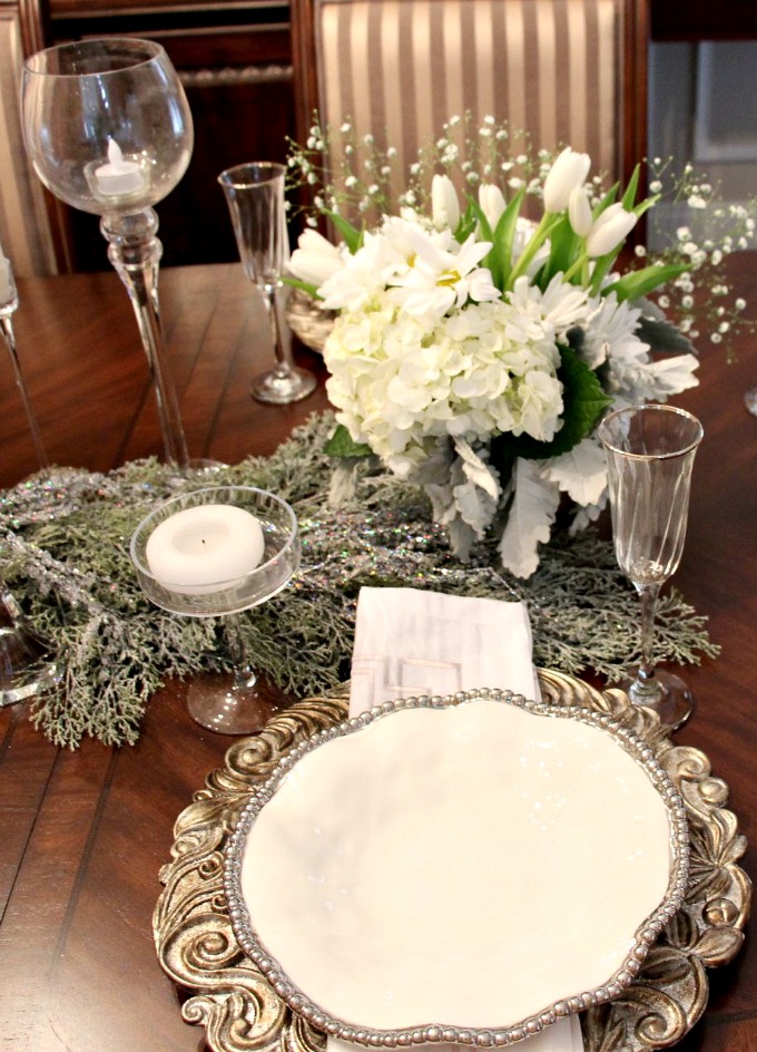 Plates and champagne flutes from Homegoods